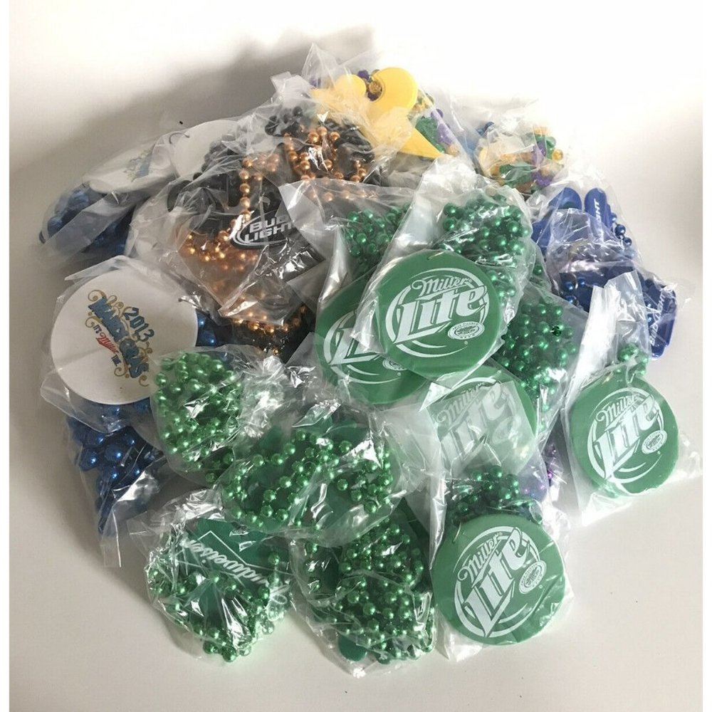 44 new in package liquor beer promo Mardi Gras style beads multiple colors